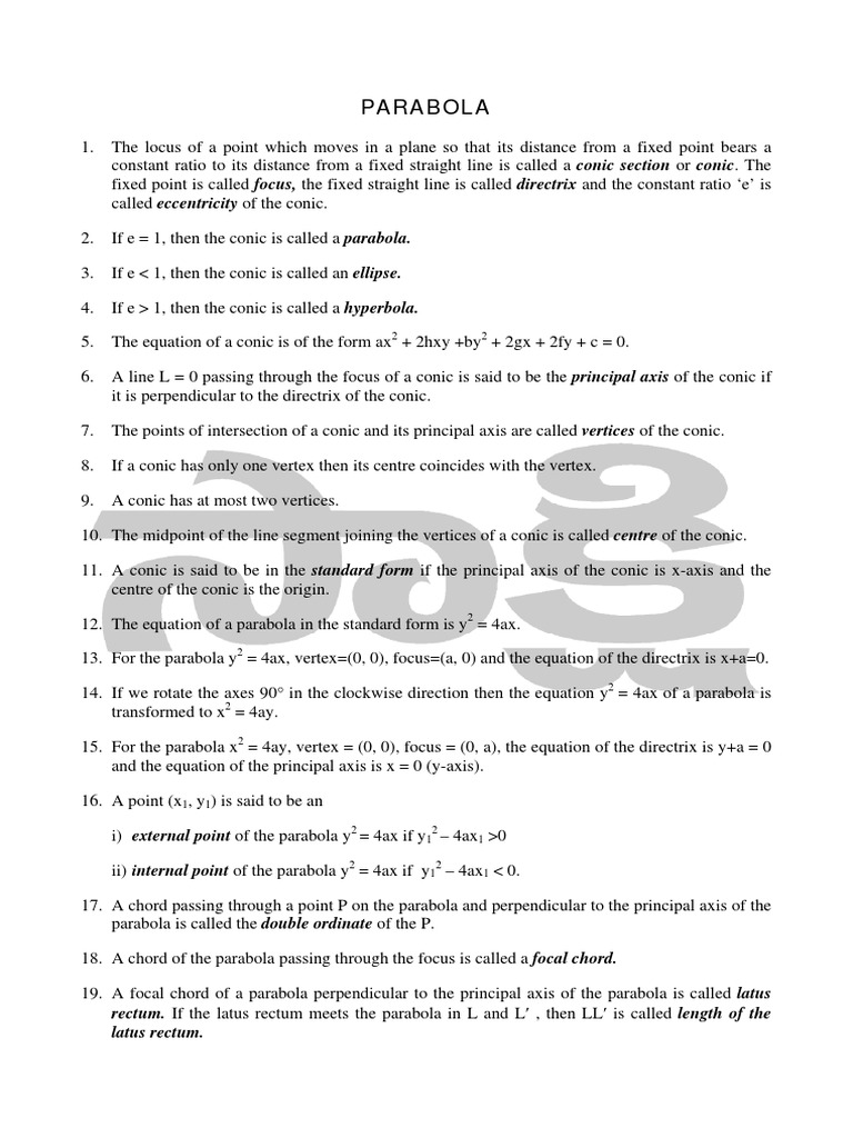 Conics Revision For Jee Mains/advanced | PDF | Ellipse | Perpendicular