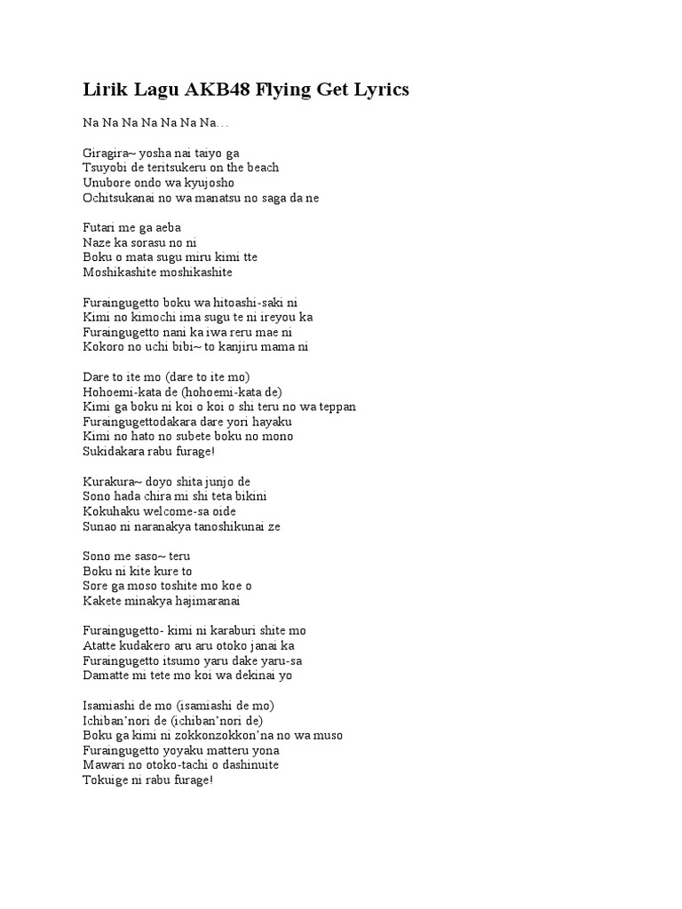 Lirik Lagu AKB48 Flying Get Lyrics | PDF | Language Arts & Discipline ...