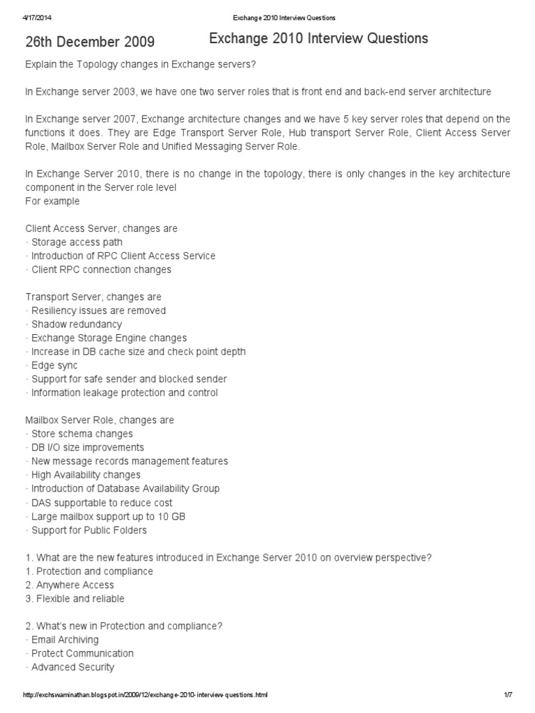Exchange 2010 Interview Questions | PDF | Microsoft Exchange Server | Email