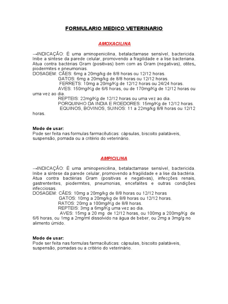 Guia de Dosagem Veterinária | PDF | Cães | Dermatite