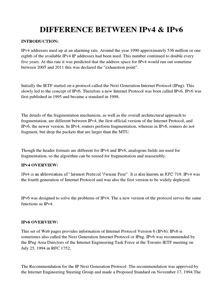 Key Differences Between IPv4 and IPv6 | PDF | I Pv6 | Ip Address