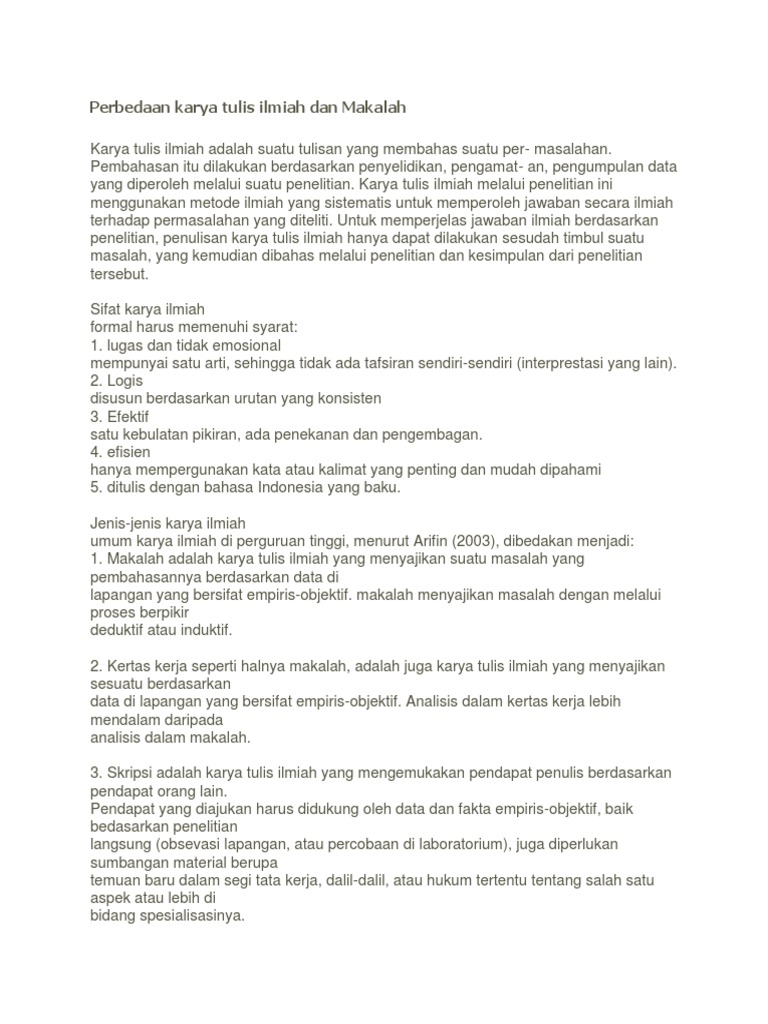 Perbedaan Karya Tulis Ilmiah Dan Makalah
