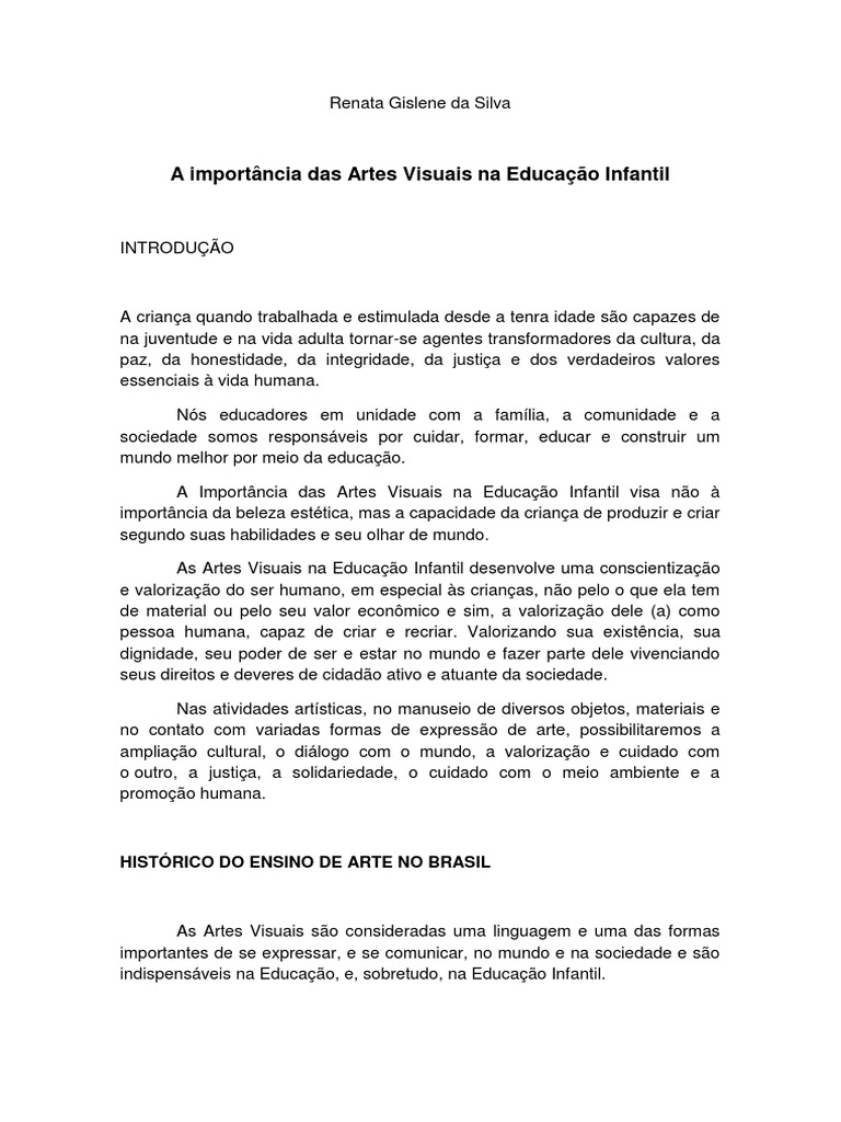 A Importância Das Artes Visuais Na Educação Infantil | PDF | Pré-escola ...