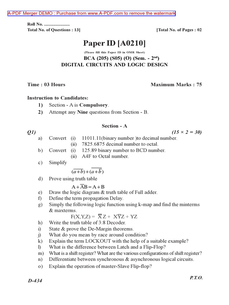 Digital Circuits & Logic Design Exam Guide | PDF | Digital Electronics ...