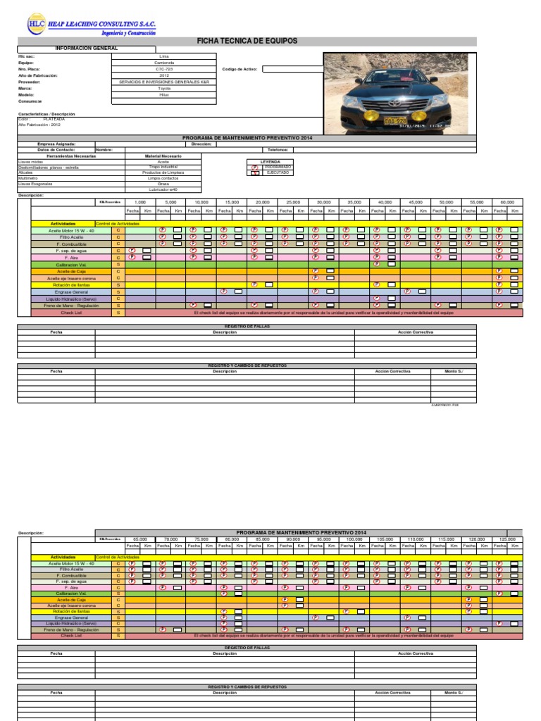 Plan De Mantenimiento Camionetas Pdf Vehículos Science