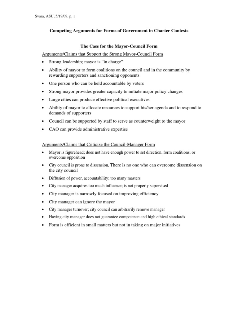 Forms of Local Government City Manager Mayor