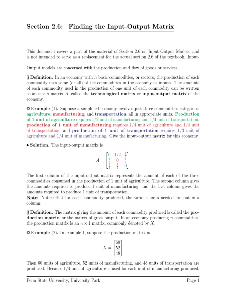 Input Output Models | Input–Output Model | Matrix (Mathematics) | Free ...