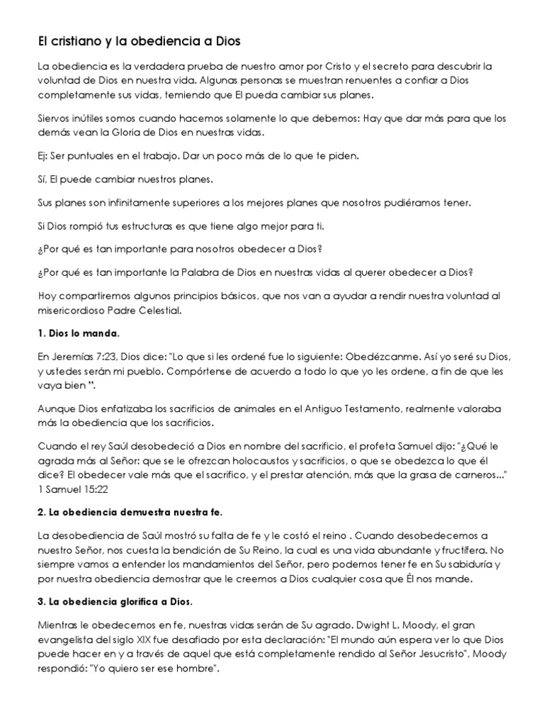 La Obediencia a Dios en la Vida Cristiana | PDF | Cristo (título) | Fe