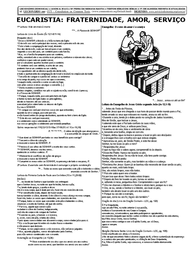 Leituras Quinta Feira Santa Anos Abc Liturgia Biblia