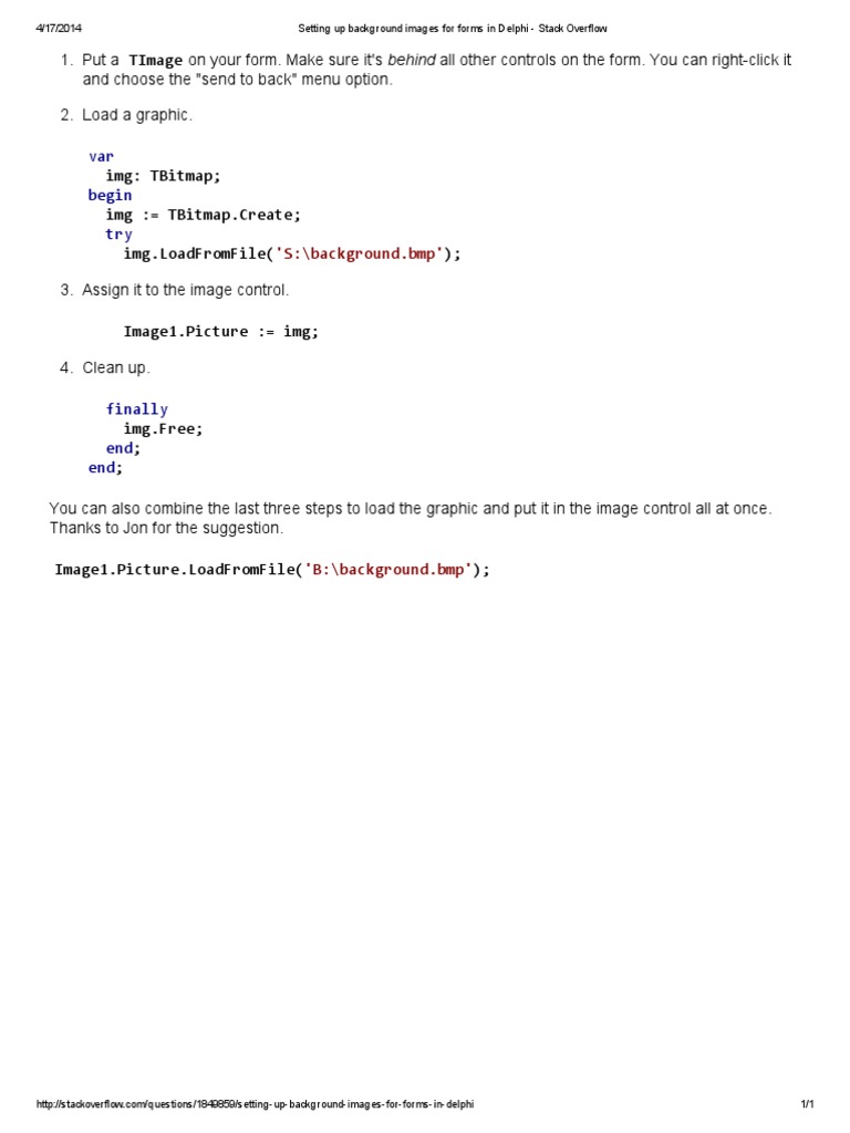 Delphi Form Background Image Setup | PDF