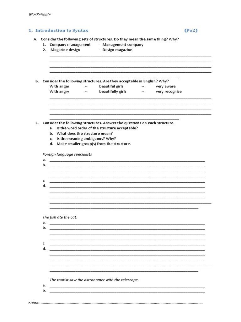 Worksheet Syntax Half Part Pdf Verb Pronoun