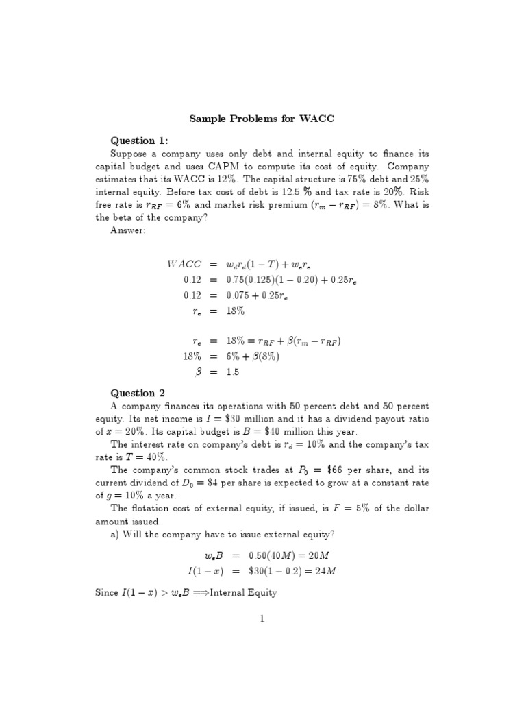 WACC Calculation Practice Problems | PDF | Finance & Money Management ...