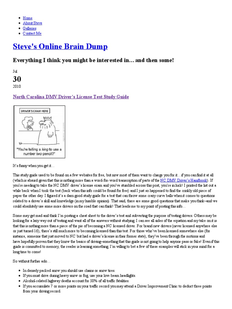 Steve's Online Brain Dump » North Carolina DMV Driver’s License Test