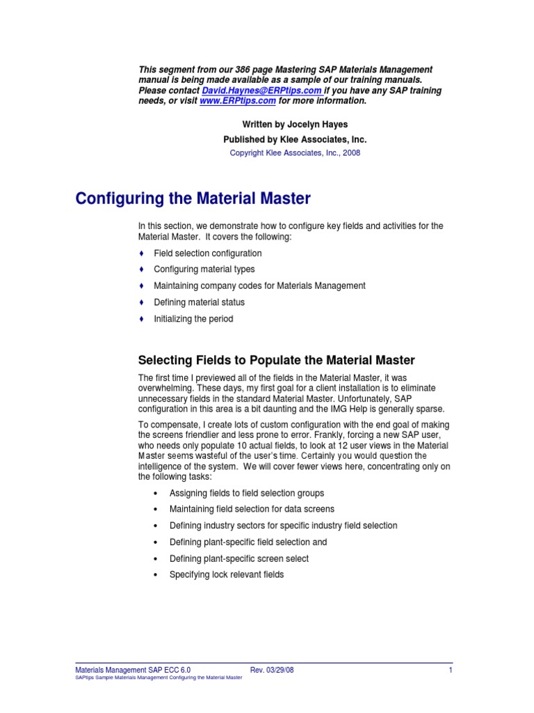 ERPtips SAP Training Manual SAMPLE CHAPTER From Materials Management | PDF