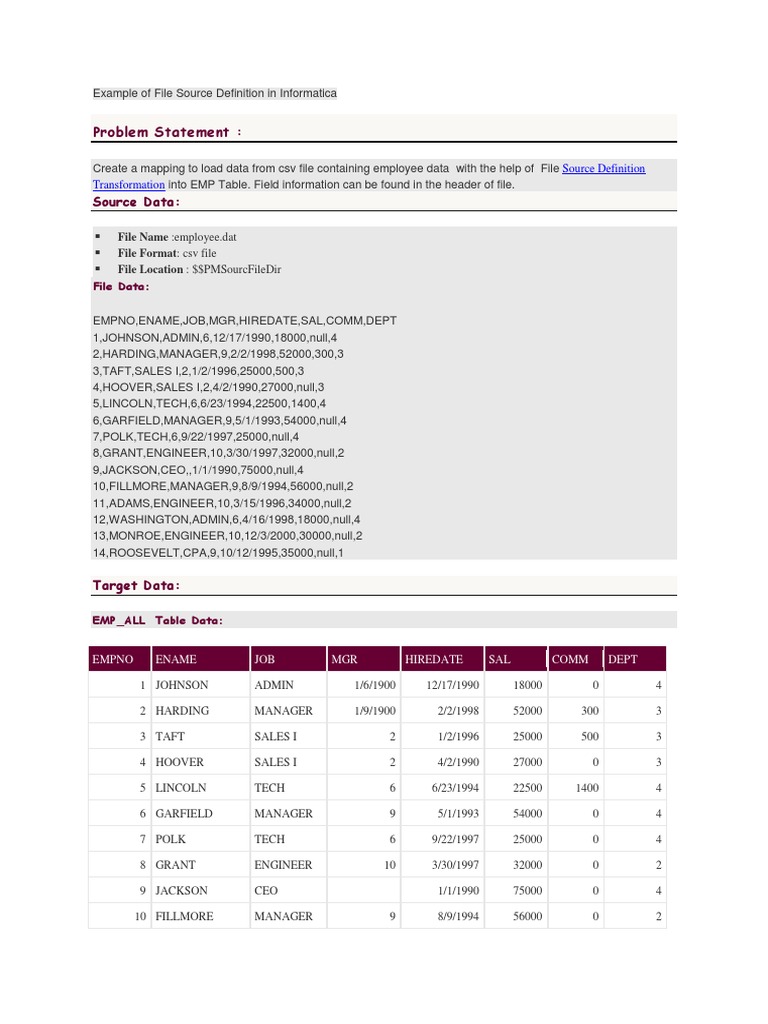 Example of File Source Definition in Informatica | PDF | String ...