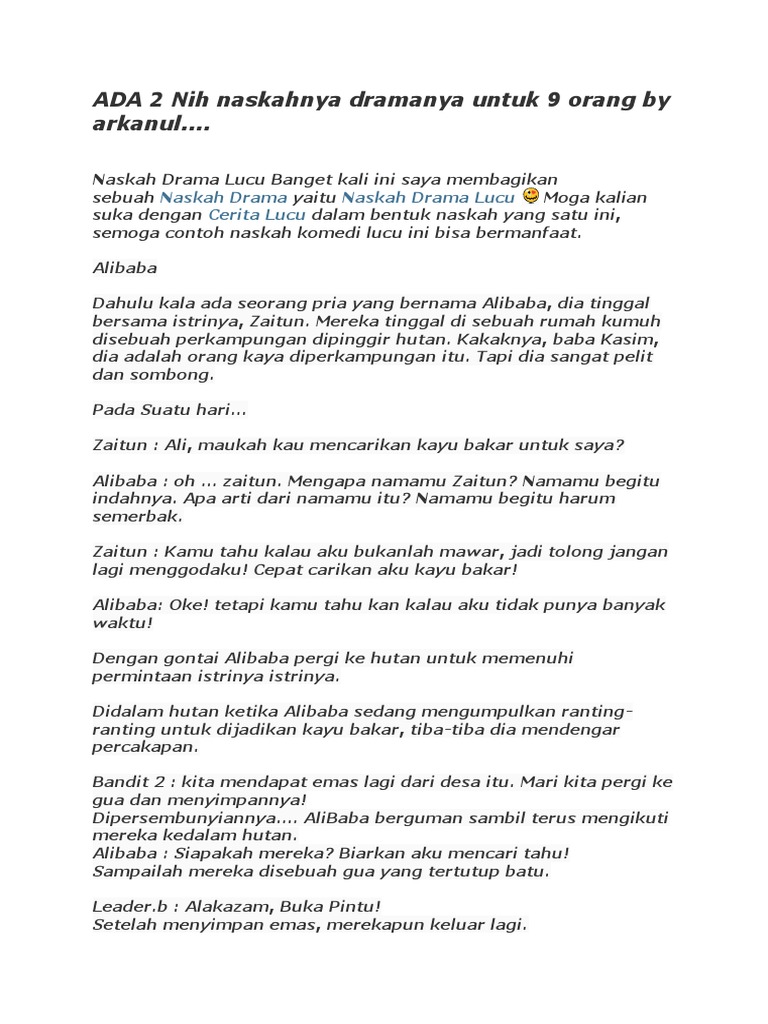 Contoh Naskah Drama Musikal 15 Orang Mosaicone