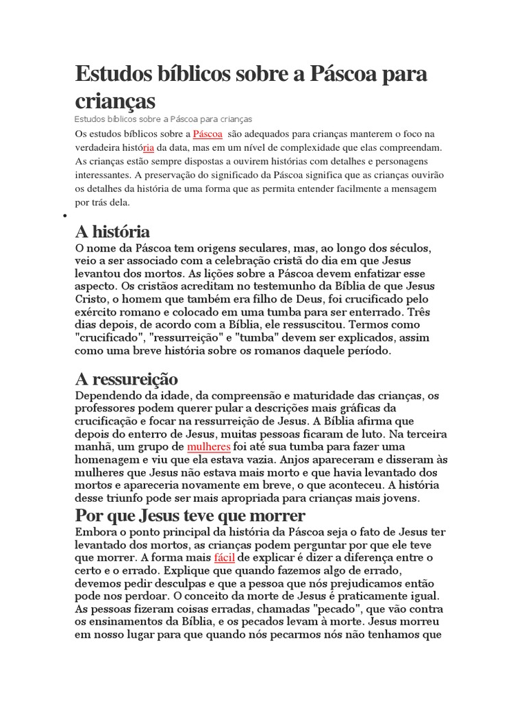 Estudos Bíblicos Sobre A Páscoa para Crianças | PDF | Páscoa ...