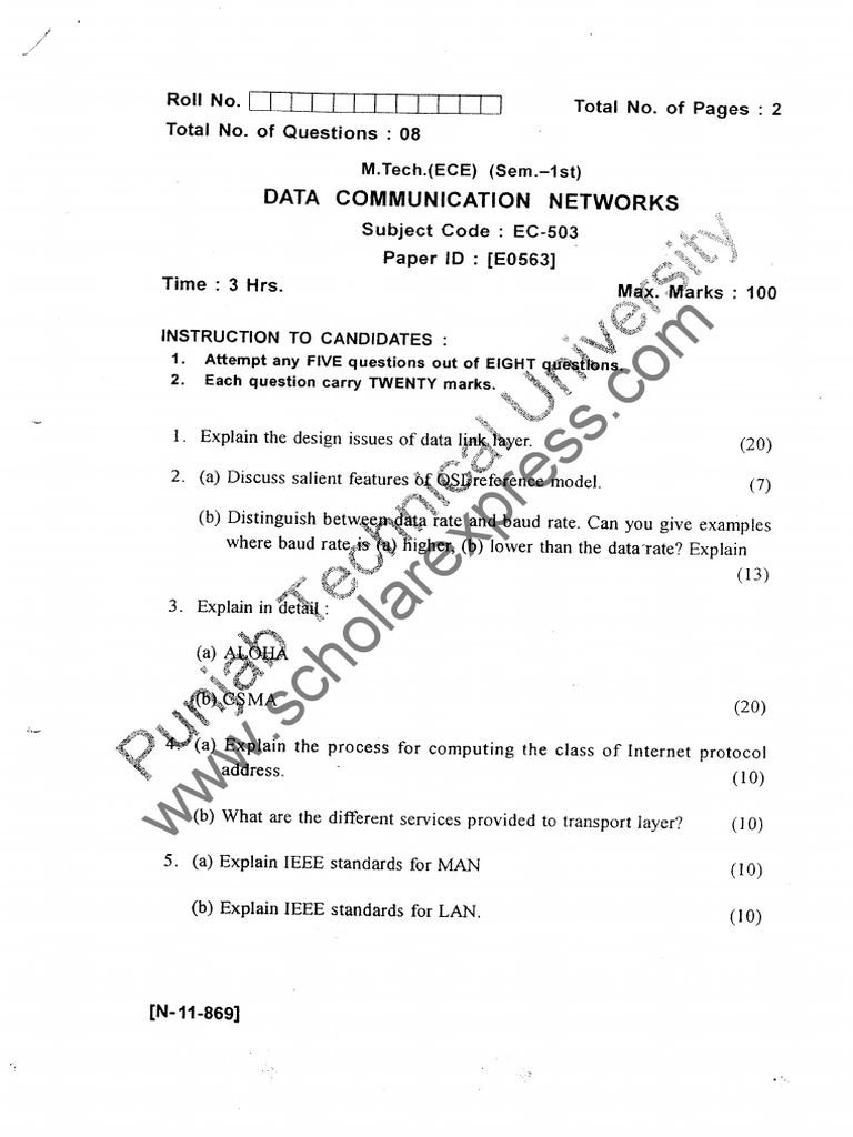 M.Tech ECE Data Communication Exam Paper | PDF
