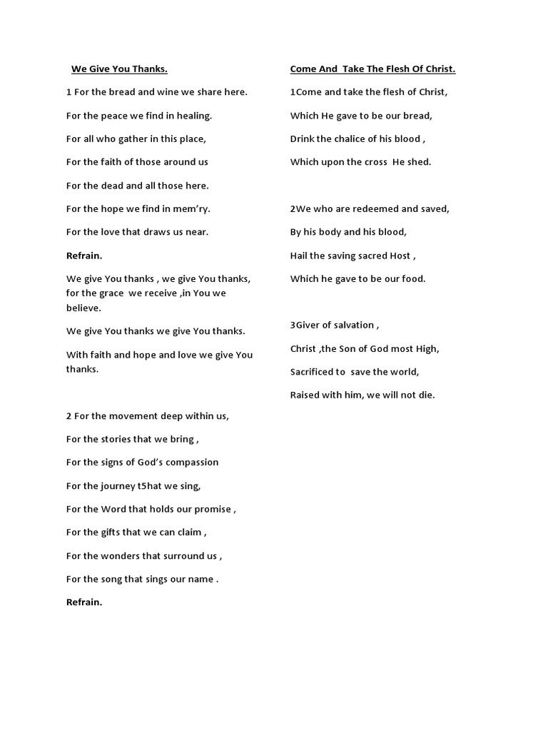 We Give You Thanks Lyrics | PDF