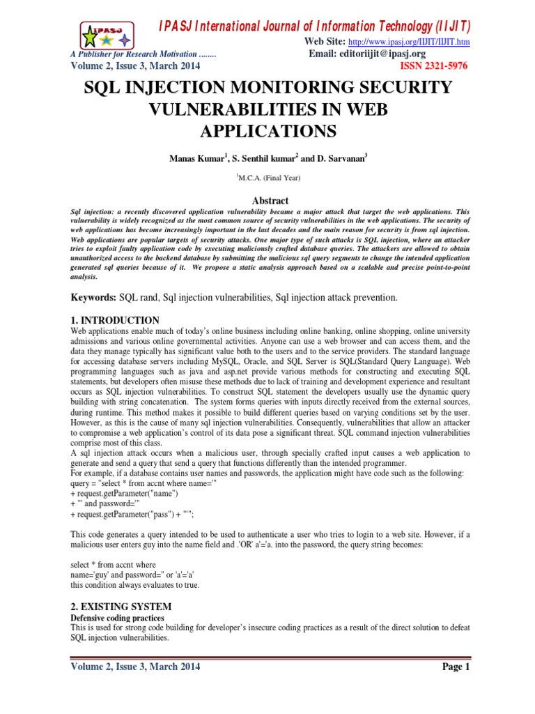 SQL Injection Vulnerabilities and Solutions | PDF | Computers ...