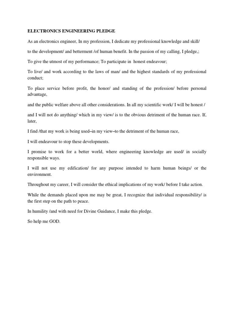 Electronics Engineering Pledge | PDF