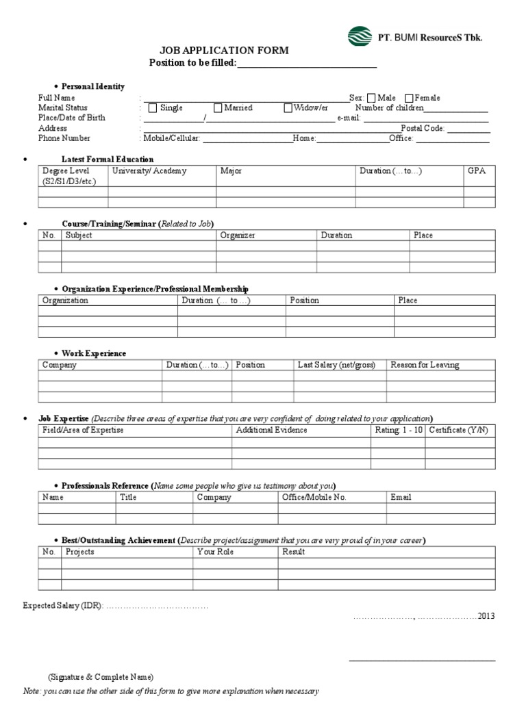 Job Application Form Template | PDF