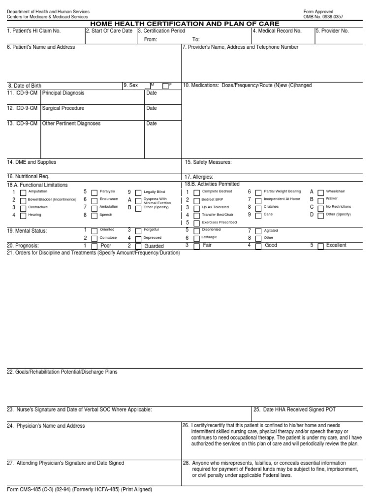 Cms485_writable Plan of Care | Social Security Number | Social Security ...