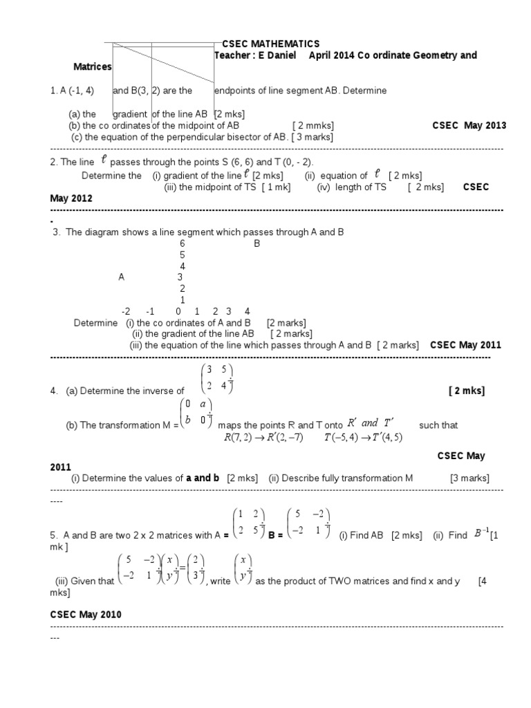 CSEC Coordinate Geometry Practice | PDF