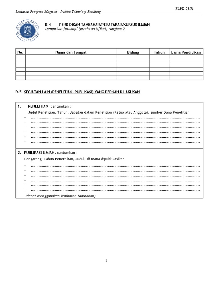 Form D4 untuk Lamaran Magister ITB | PDF | Komputer