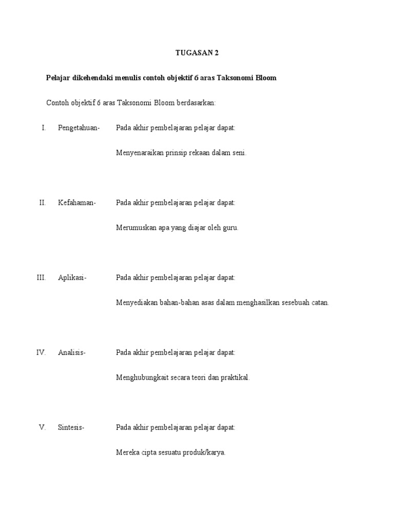 Contoh Soalan Psv Aras Memahami Taksonomi Bloom