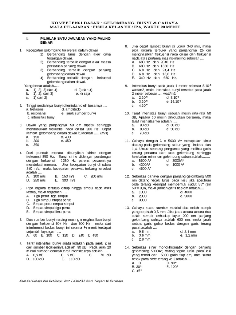 Soal Fisika Kelas 11 Bab Gelombang Mekanik Beserta Pembahasan - Blog