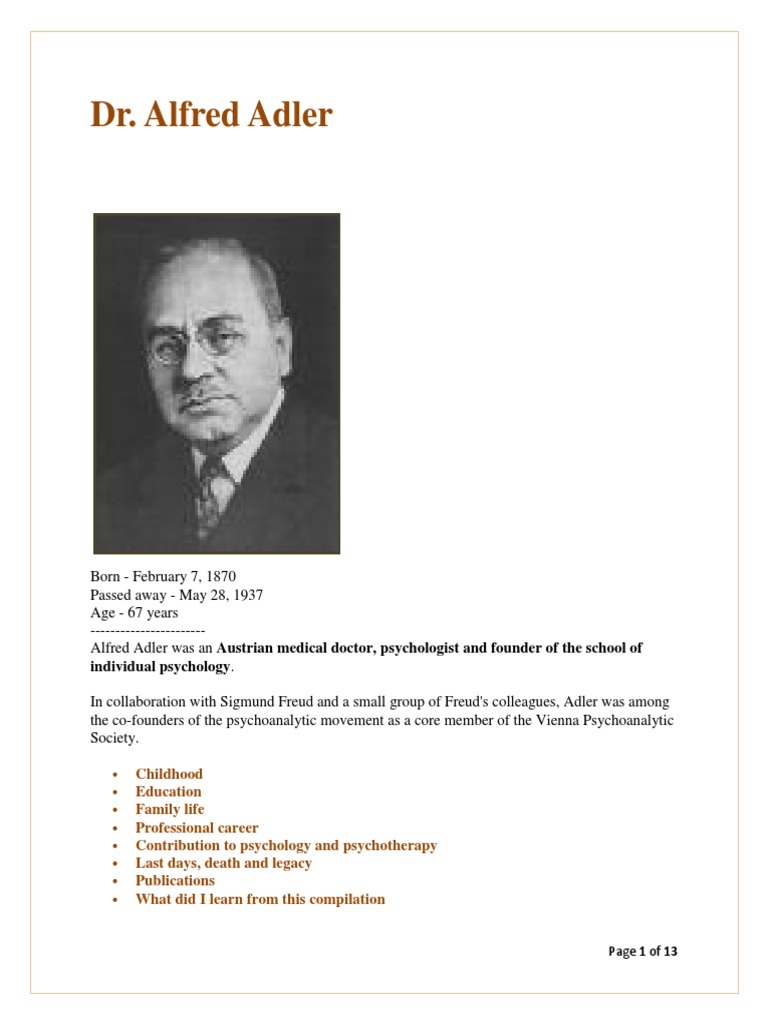 A Comprehensive Biography of Alfred Adler: Founder of Individual ...