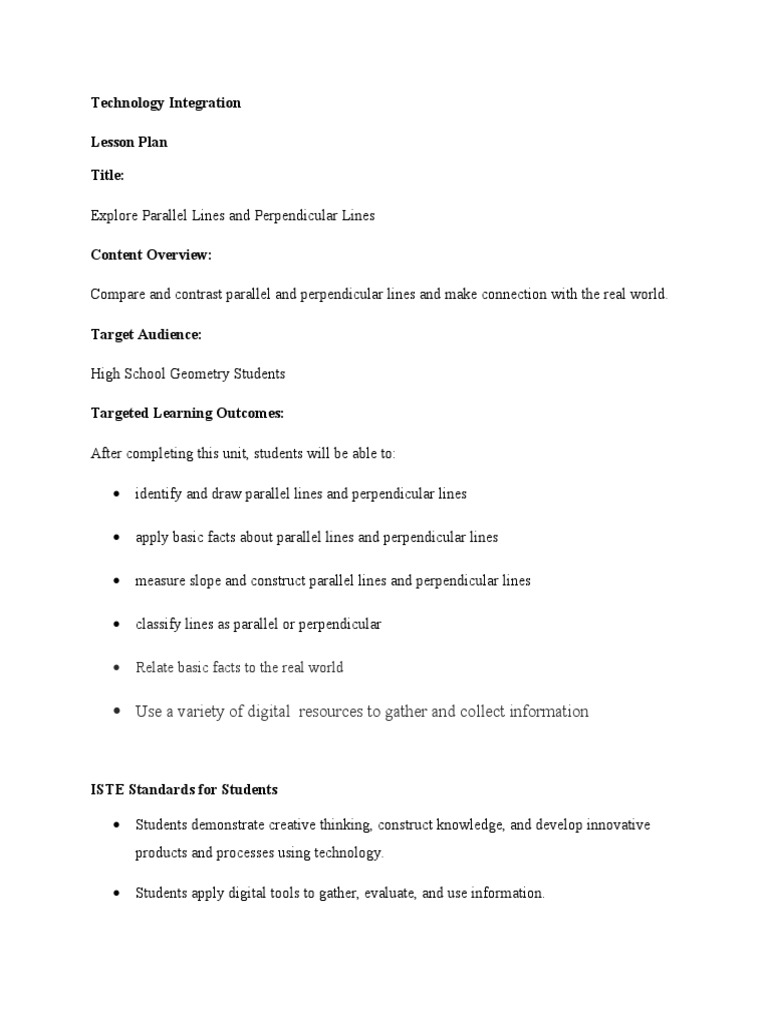 Parallel and Perpendicular Lines Lesson Plan | PDF | Perpendicular ...