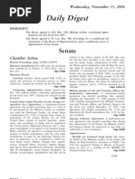 US Congressional Record Daily Digest 15 November 2006