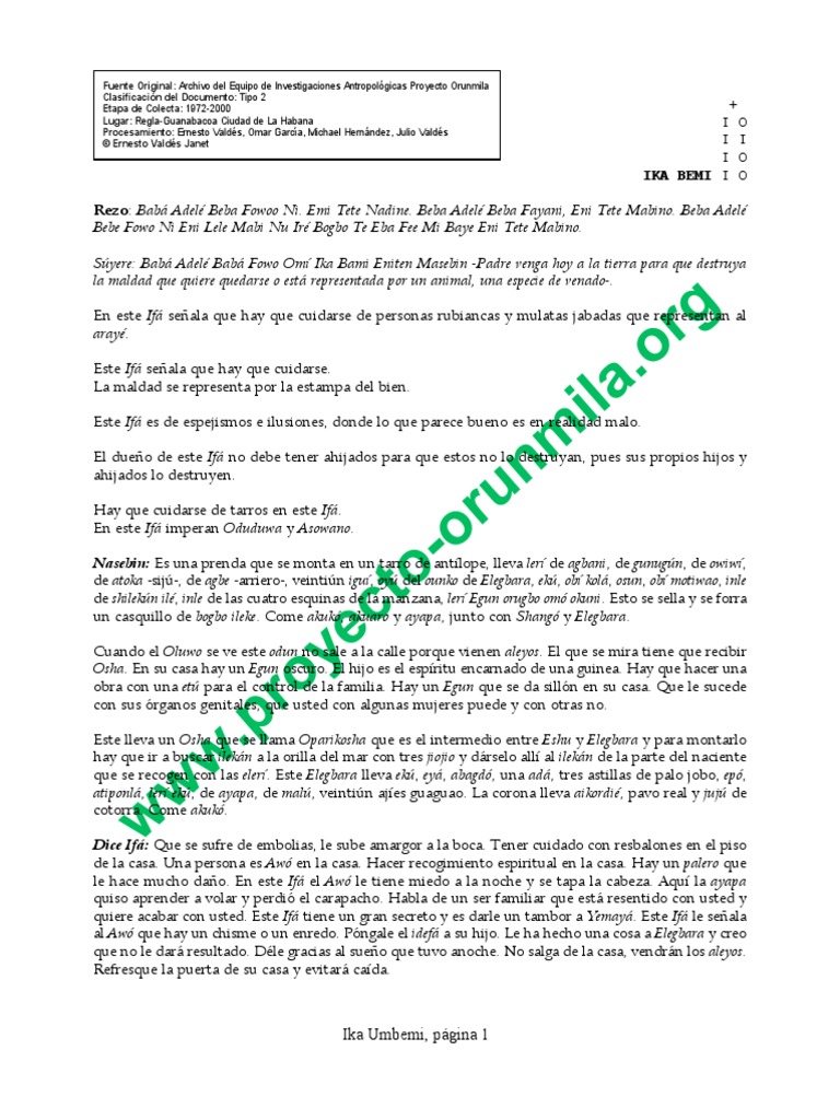 Ika Bemi Santeria Religion Etnica