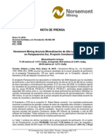 NOM - HR100114 Proyecto Constancia - Anuncia Mineralización de Alta Ley Au-Cu