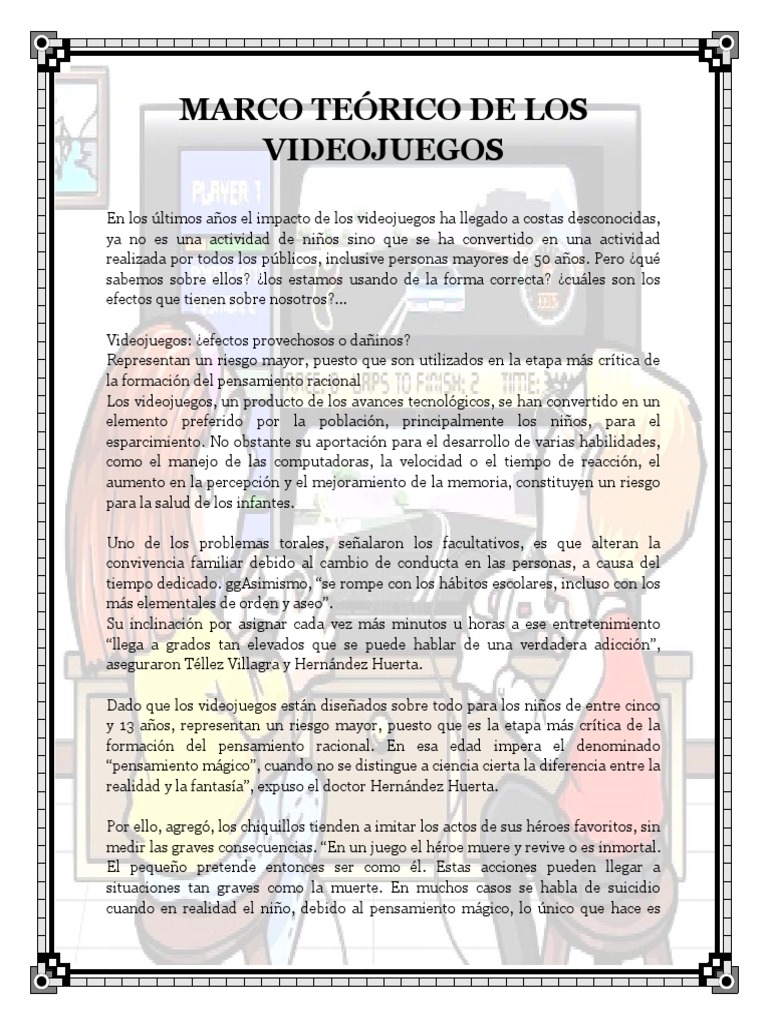 MARCO TEÓRICO DE LOS VIDEOJUEGOS