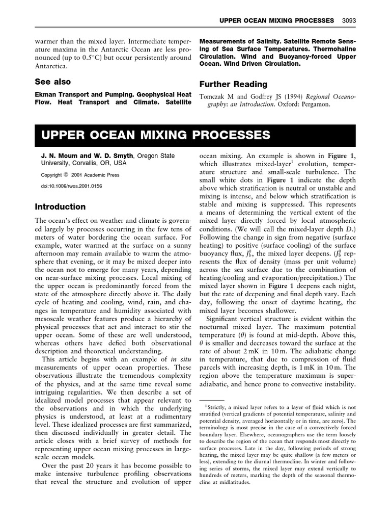 Upper Ocean Mixing Processes: See Also Further Reading | PDF | Tropical ...