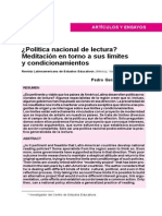 Pedro Gerardo Rodríguez - Política Nacional de Lectura Meditación en Torno A Sus Límites y Condicionamientos