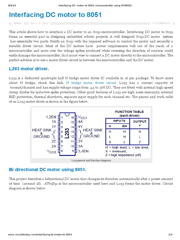 Interfacing DC Motor with 8051 Microcontroller | PDF | Microcontroller ...