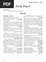 US Congressional Record Daily Digest 01 March 2005