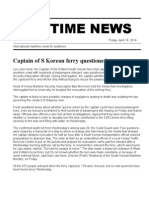 Maritime News: Captain of S Korean Ferry Questioned