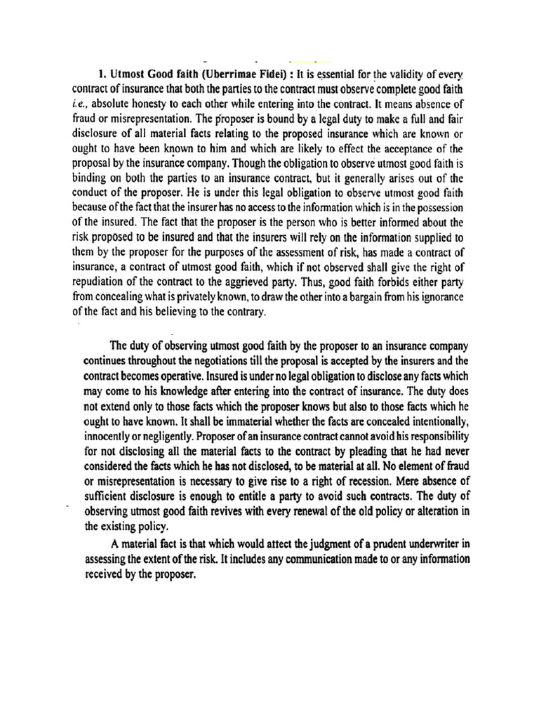 Principle of Utmost Good Faith PDF
