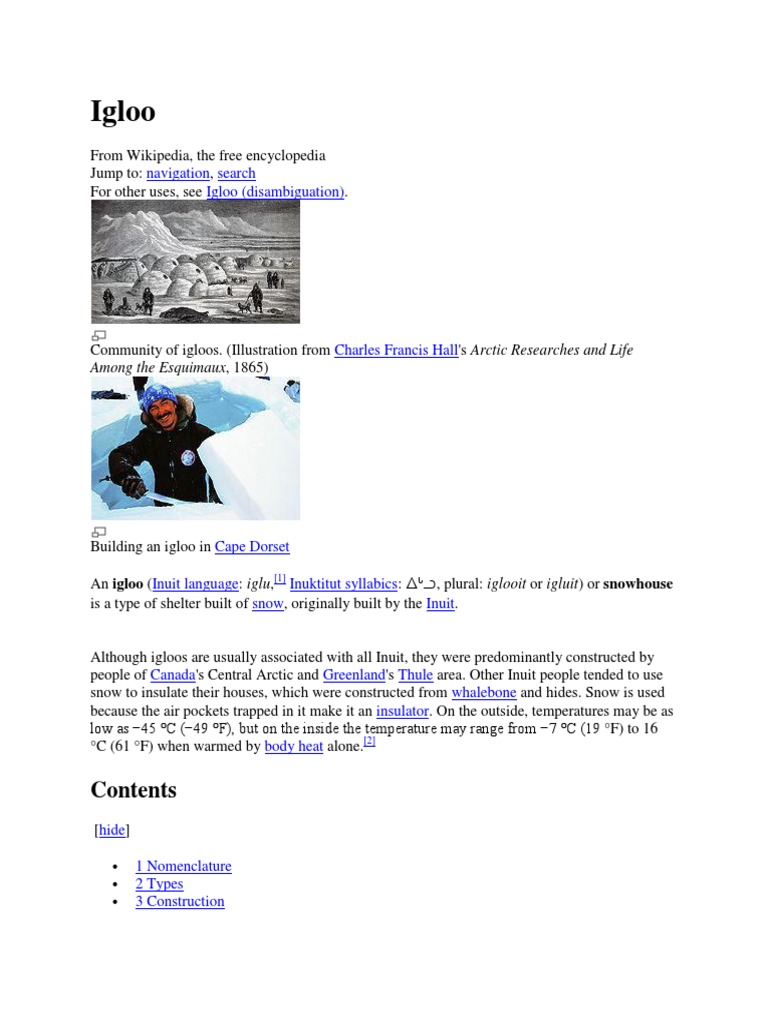 Igloo: Navigation Search Igloo (Disambiguation) | PDF | Eskimo | Inuit