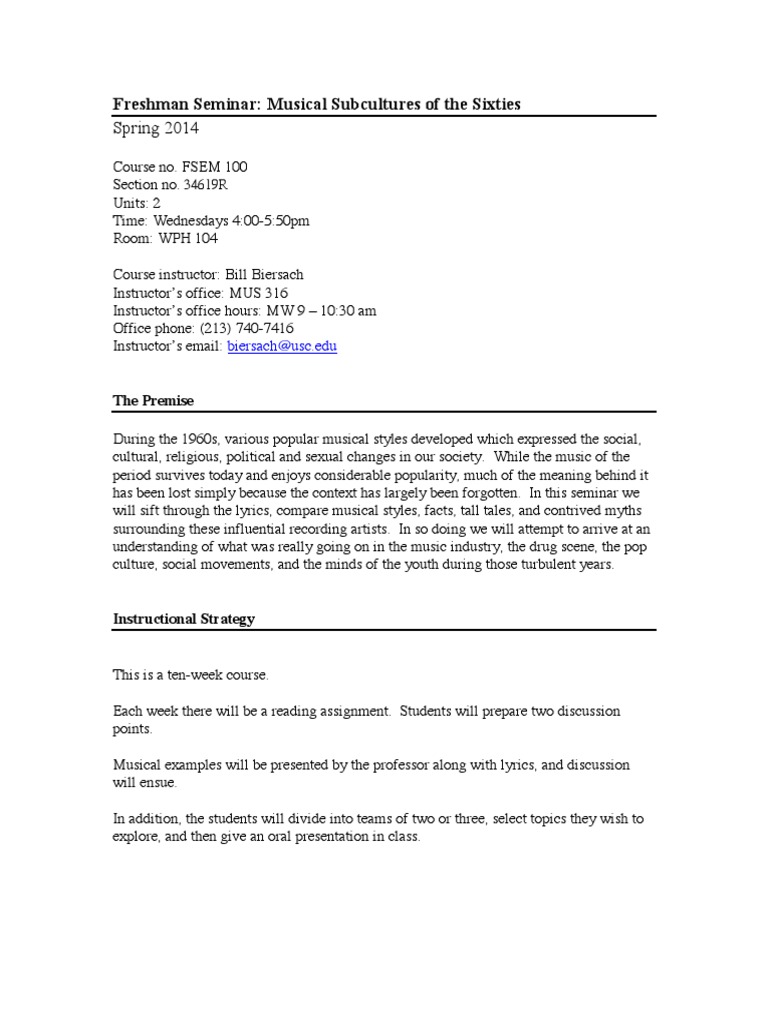 Musical Subcultures Of The Sixties Pdf Bob Dylan Rock Music