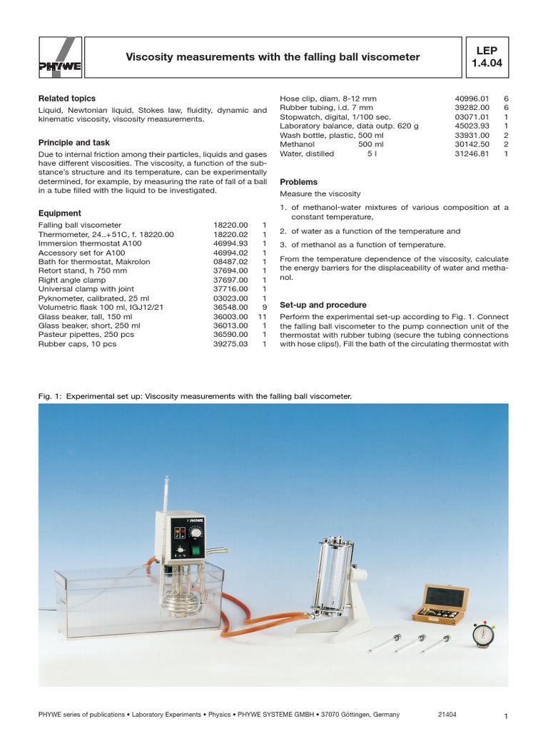 Falling Ball Viscometer Viscosity Study | PDF