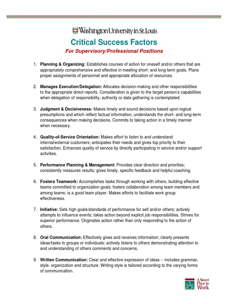 Critical Success Factors Supervisory | PDF | Negotiation | Goal