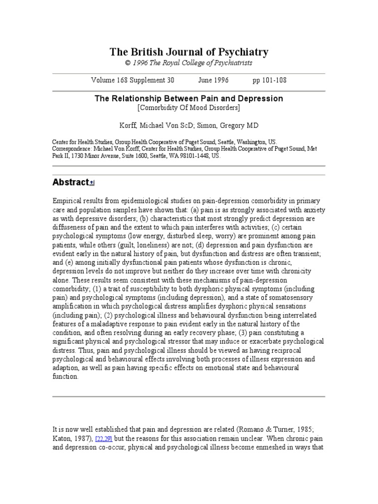 The Relationship Between Pain and Depression | PDF | Major Depressive ...