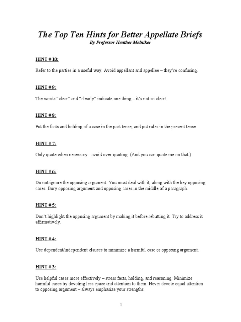 Top 10 Tips for Effective Appellate Briefs | PDF