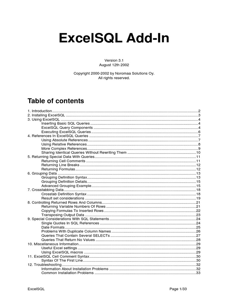 Excel SQL | PDF | Microsoft Excel | Sql
